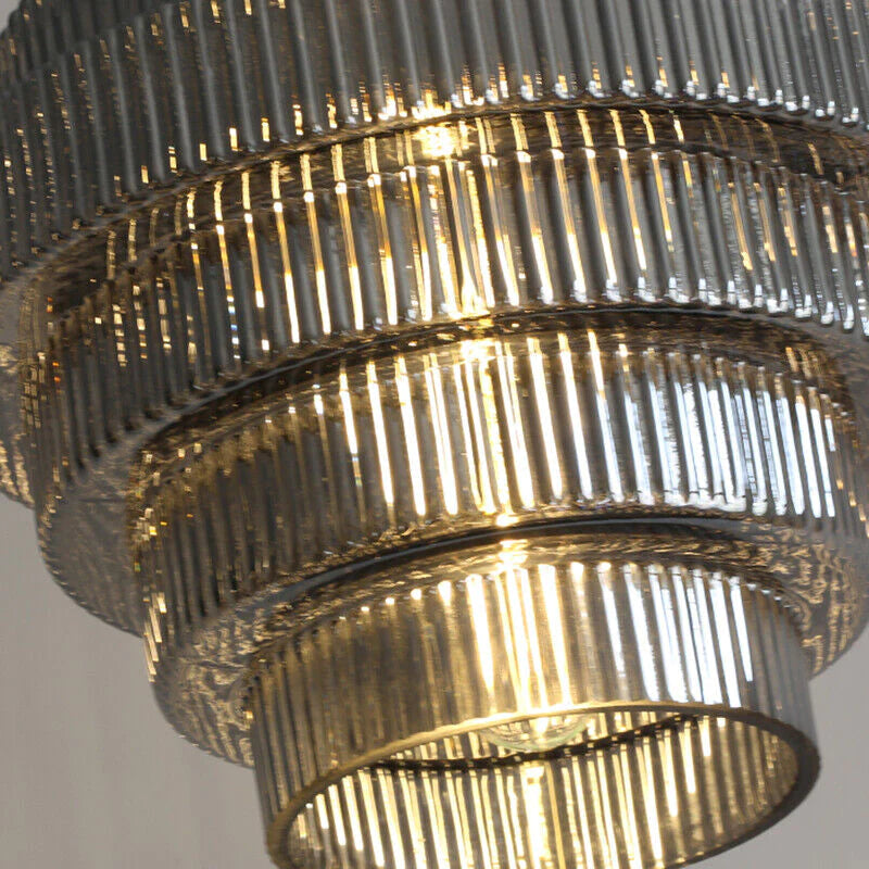 Ribbed Glass Pendant Light – Tiered Hanging Ceiling Lamp with Brass-Tone Finish