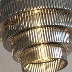 Ribbed Glass Pendant Light – Tiered Hanging Ceiling Lamp with Brass-Tone Finish
