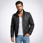 PU Leather Moto Jacket | Distressed Biker Style, Structured Fit & Utility Pocket Detail