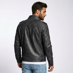 PU Leather Moto Jacket | Distressed Biker Style, Structured Fit & Utility Pocket Detail