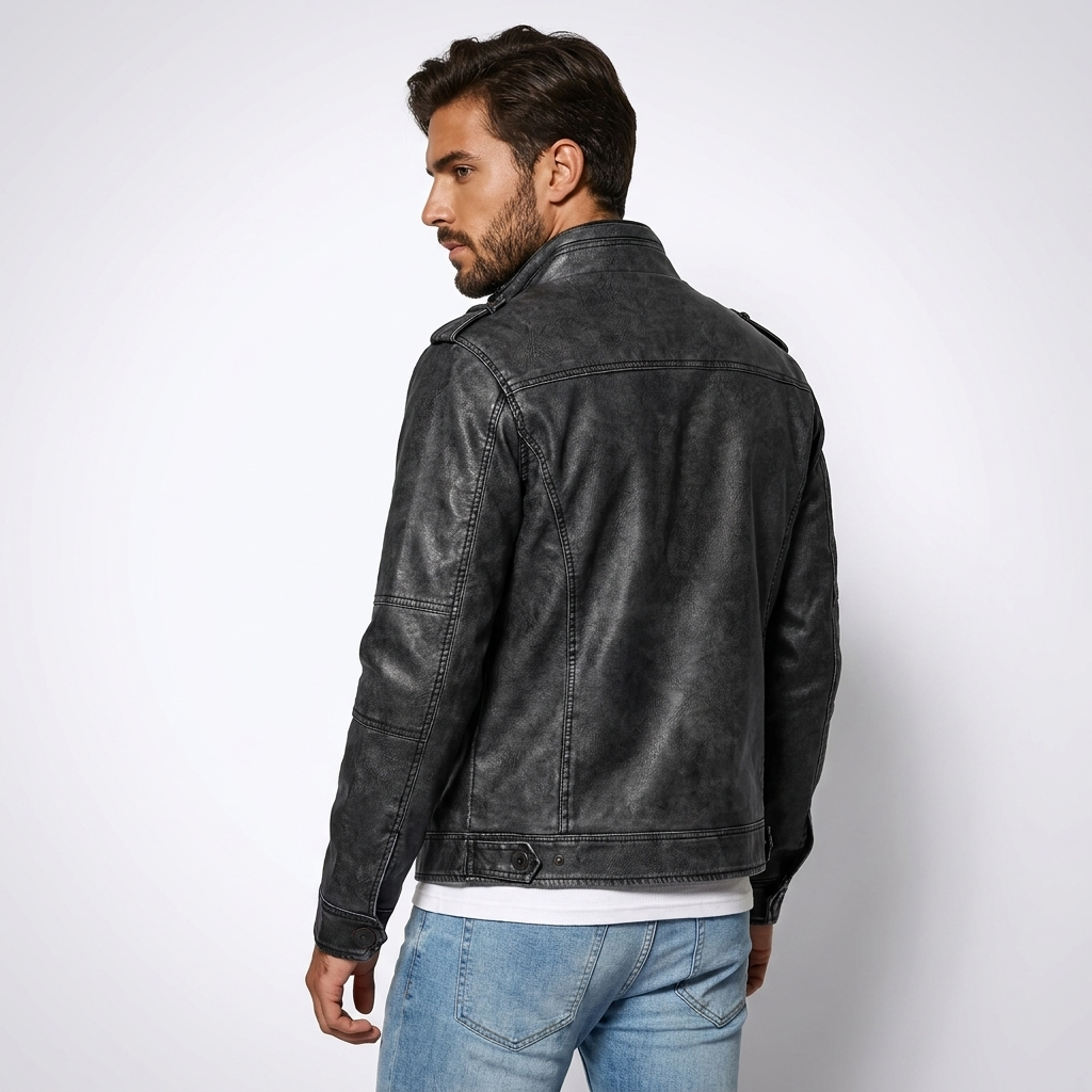 PU Leather Moto Jacket | Distressed Biker Style, Structured Fit & Utility Pocket Detail