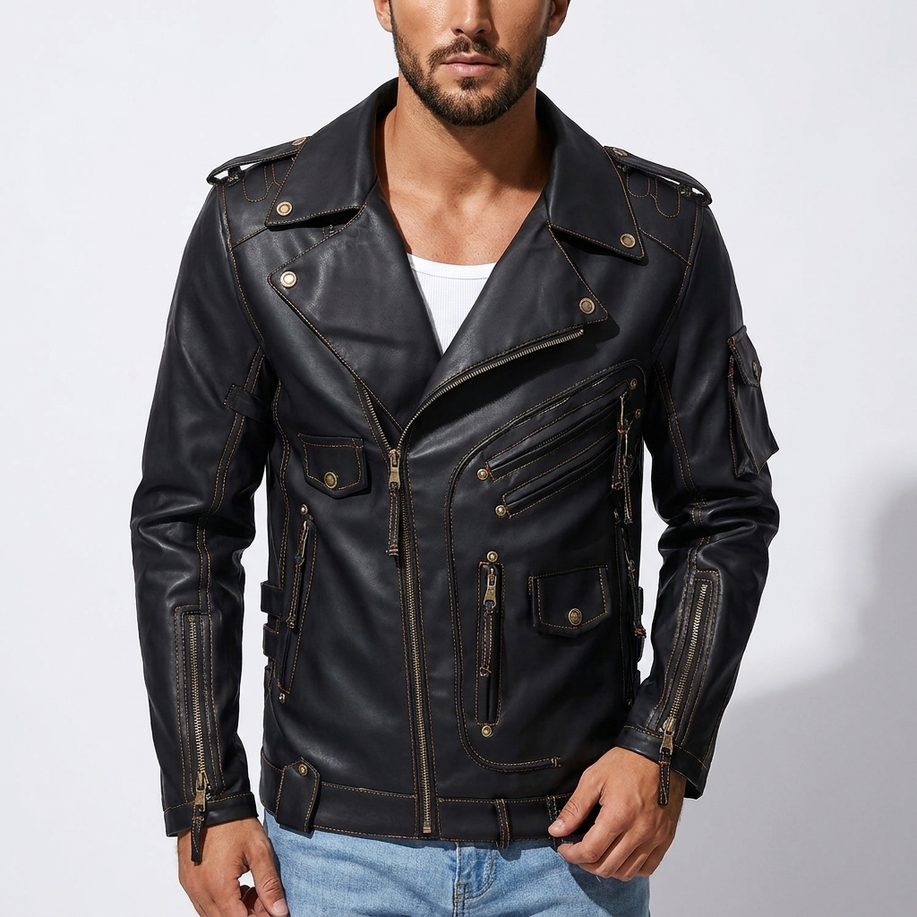 PU Leather Biker Jacket | Bold Streetwear Fit, Asymmetric Zip & Utility Hardware Detail
