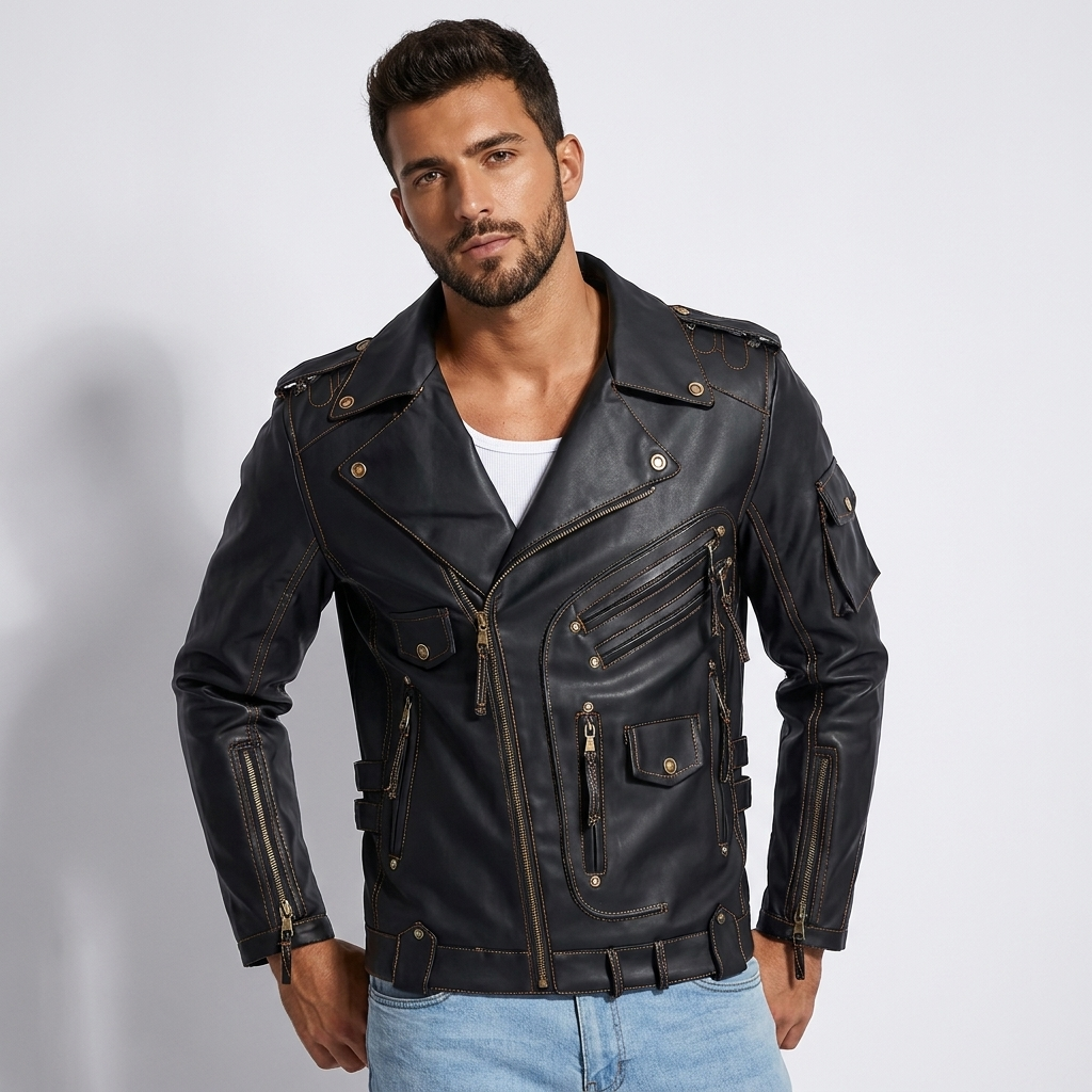 PU Leather Biker Jacket | Bold Streetwear Fit, Asymmetric Zip & Utility Hardware Detail