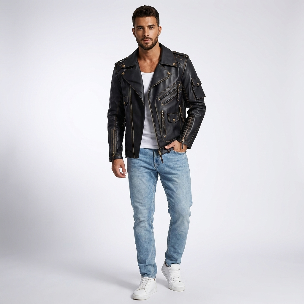 PU Leather Biker Jacket | Bold Streetwear Fit, Asymmetric Zip & Utility Hardware Detail