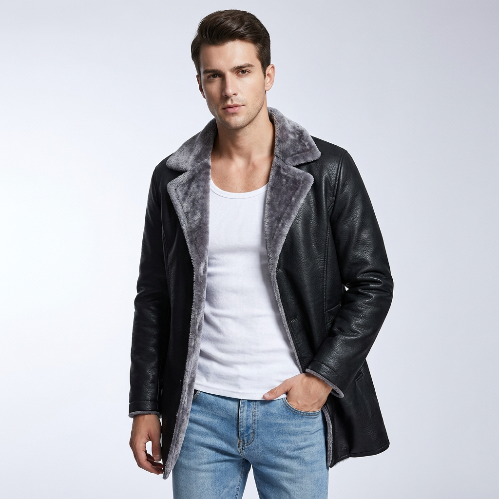 Faux Leather Longline Jacket | Soft Faux Fur Lining, Tailored Fit & Refined Winter Style