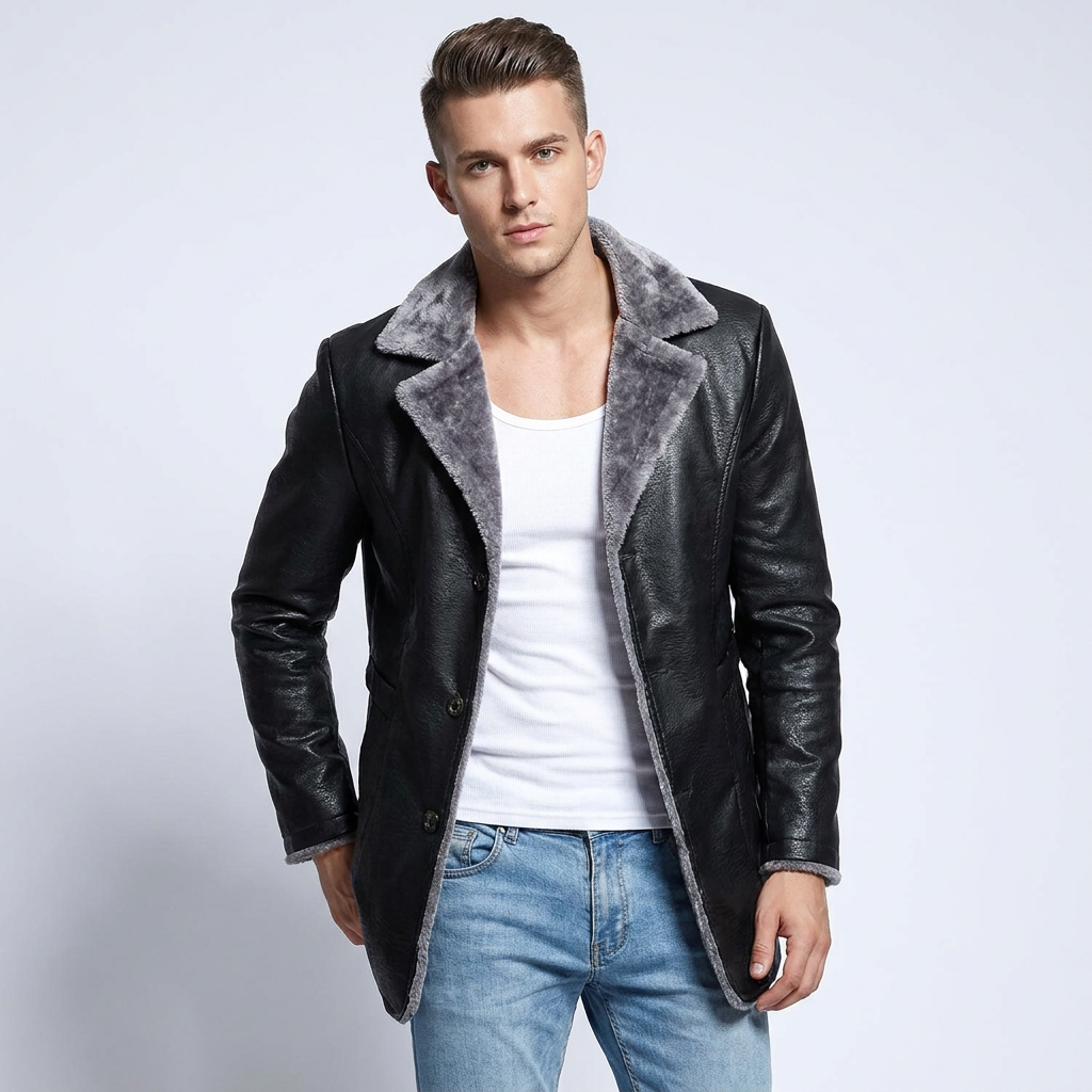 Faux Leather Longline Jacket | Soft Faux Fur Lining, Tailored Fit & Refined Winter Style