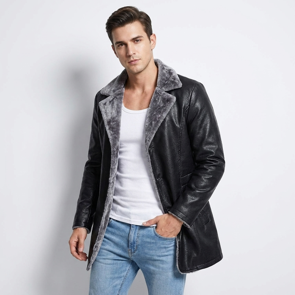 Faux Leather Longline Jacket | Soft Faux Fur Lining, Tailored Fit & Refined Winter Style