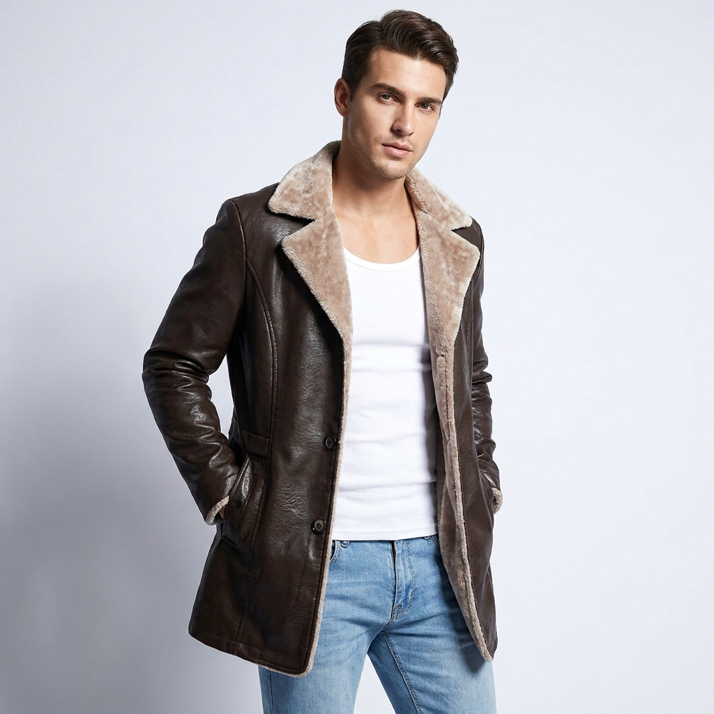 Faux Leather Longline Jacket | Soft Faux Fur Lining, Tailored Fit & Refined Winter Style