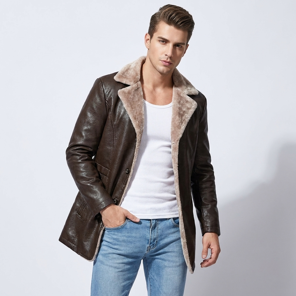 Faux Leather Longline Jacket | Soft Faux Fur Lining, Tailored Fit & Refined Winter Style