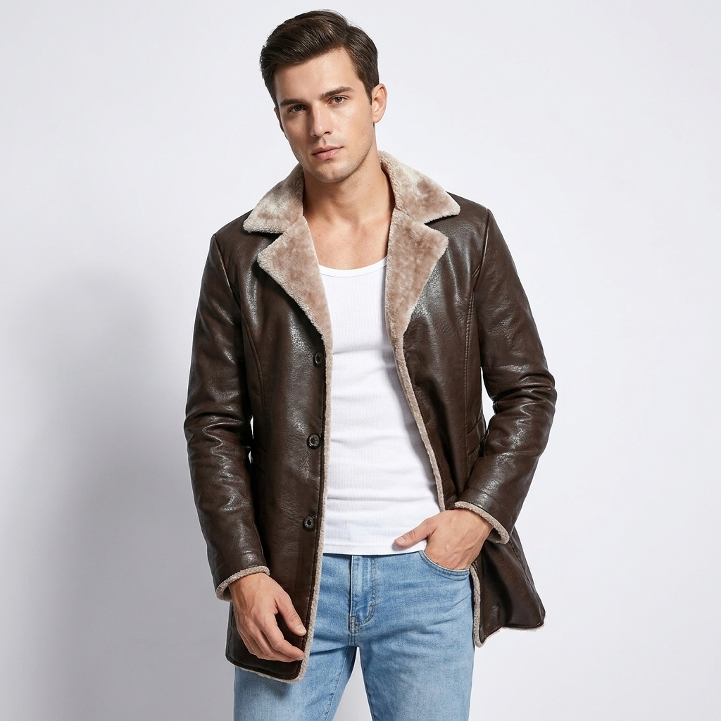 Faux Leather Longline Jacket | Soft Faux Fur Lining, Tailored Fit & Refined Winter Style