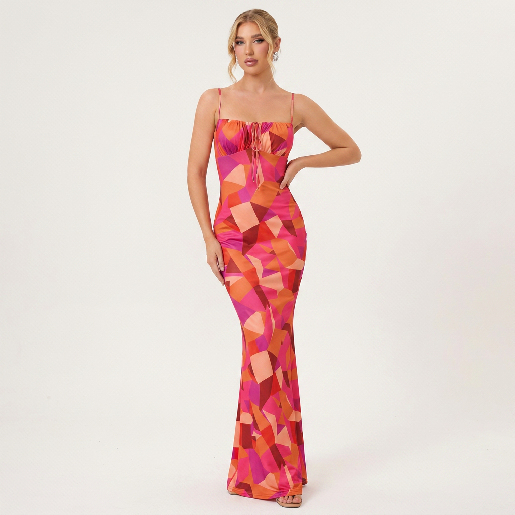Floral Spaghetti Strap Maxi Dress | Slim Fit, Tie-Shoulder Detail & Summer Print
