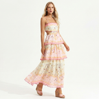 Tiered Floral Maxi Dress | Spaghetti Straps, Cut-Out Waist & Romantic Summer Detail
