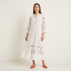 Floral Lace Maxi Dress | Relaxed Straight Fit, V-Neck Collar & Elegant Summer Texture