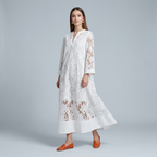 Floral Lace Maxi Dress | Relaxed Straight Fit, V-Neck Collar & Elegant Summer Texture
