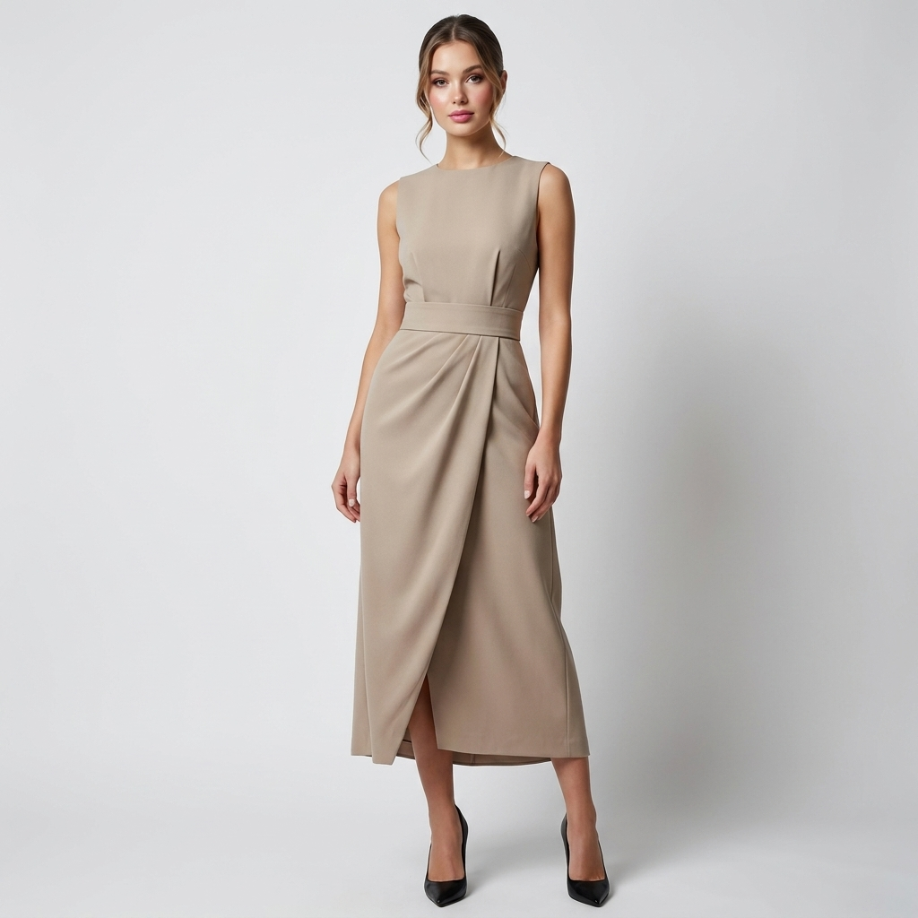 Sleeveless Midi Dress | Twist Waist, Draped Fit & Elegant Occasion Style