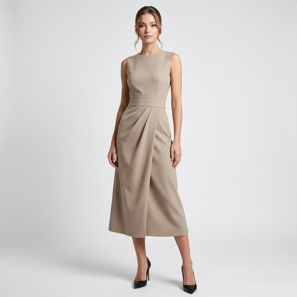 Sleeveless Midi Dress | Twist Waist, Draped Fit & Elegant Occasion Style