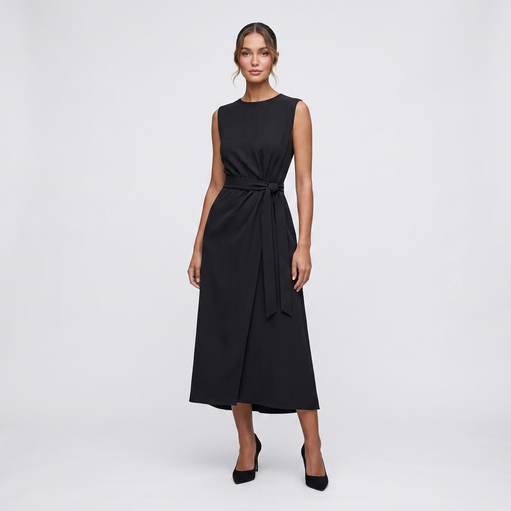 Sleeveless Midi Dress | Twist Waist, Draped Fit & Elegant Occasion Style