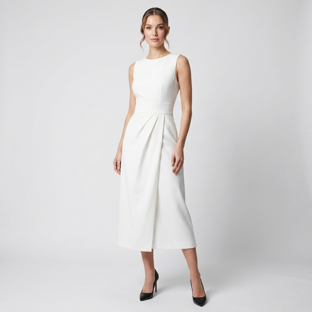 Sleeveless Midi Dress | Twist Waist, Draped Fit & Elegant Occasion Style