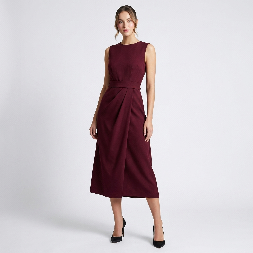 Sleeveless Midi Dress | Twist Waist, Draped Fit & Elegant Occasion Style