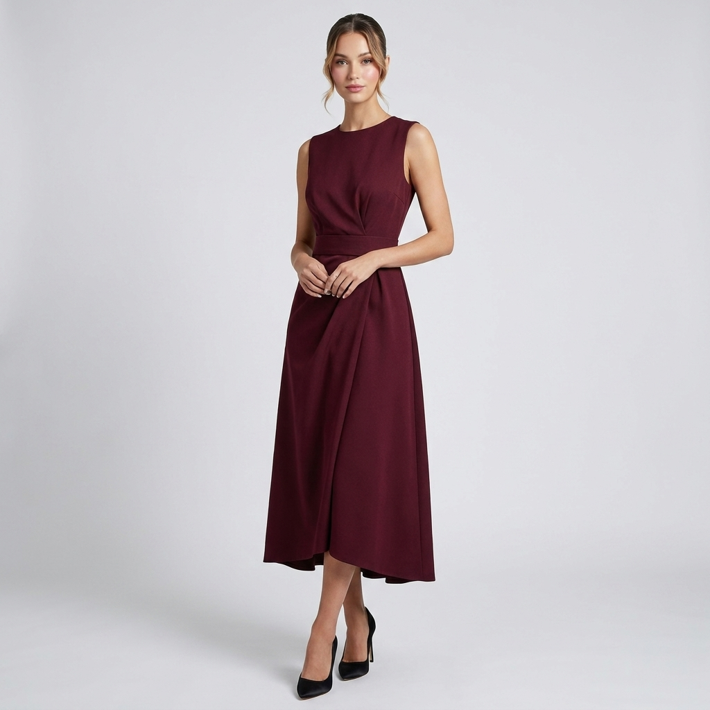 Sleeveless Midi Dress | Twist Waist, Draped Fit & Elegant Occasion Style