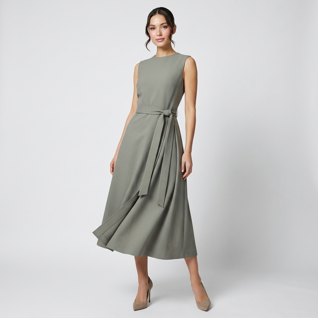 Sleeveless Midi Dress | Twist Waist, Draped Fit & Elegant Occasion Style