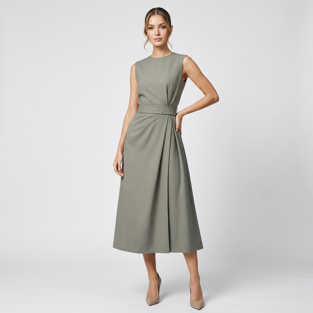 Sleeveless Midi Dress | Twist Waist, Draped Fit & Elegant Occasion Style