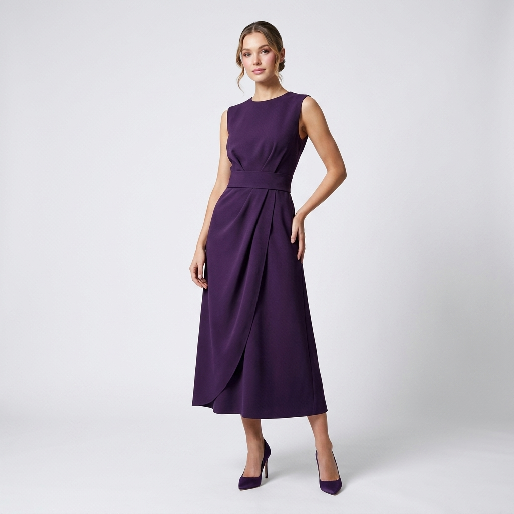 Sleeveless Midi Dress | Twist Waist, Draped Fit & Elegant Occasion Style