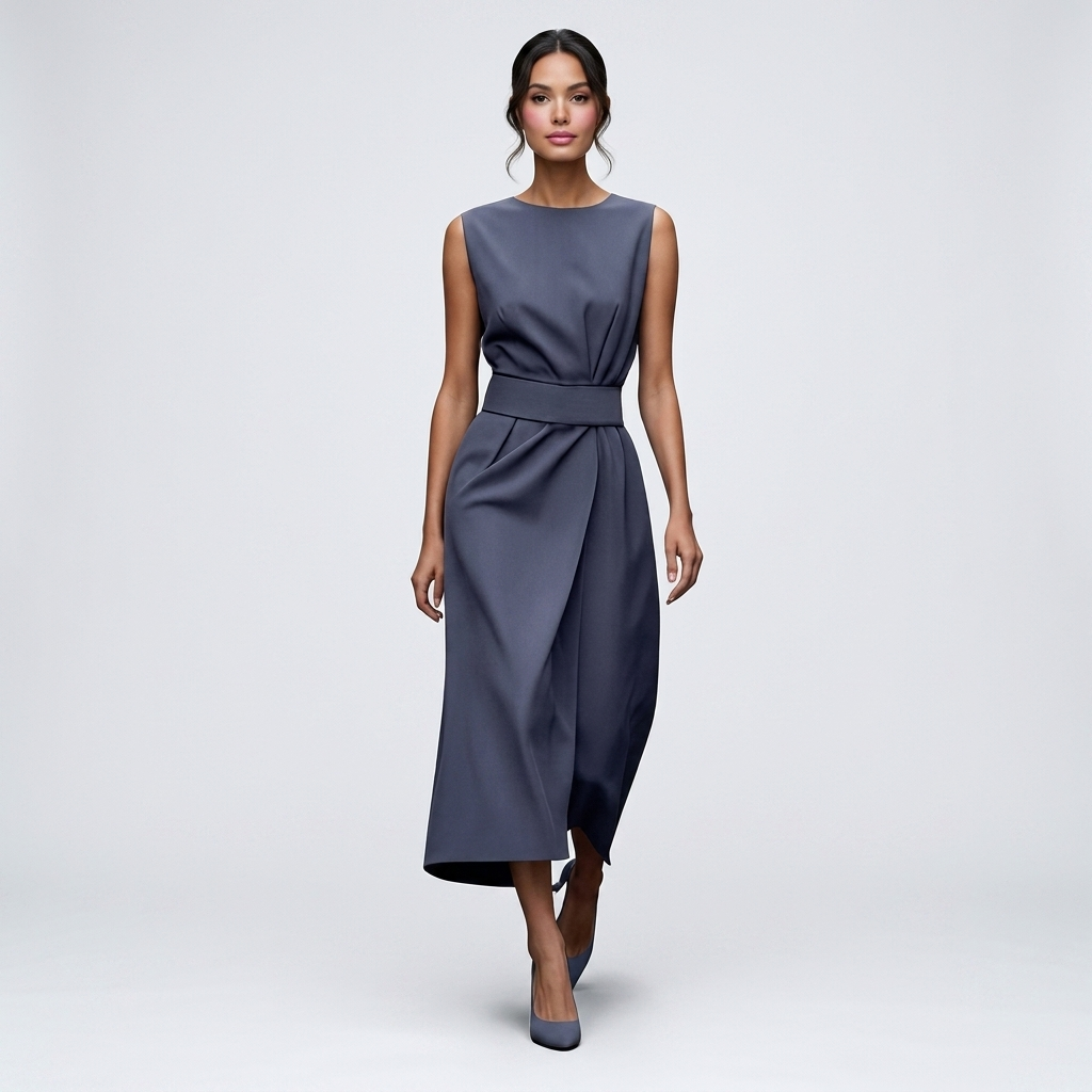 Sleeveless Midi Dress | Twist Waist, Draped Fit & Elegant Occasion Style