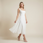 Square Neck Midi Dress | Flared Fit, Clean Bodice & Elegant Occasion Style
