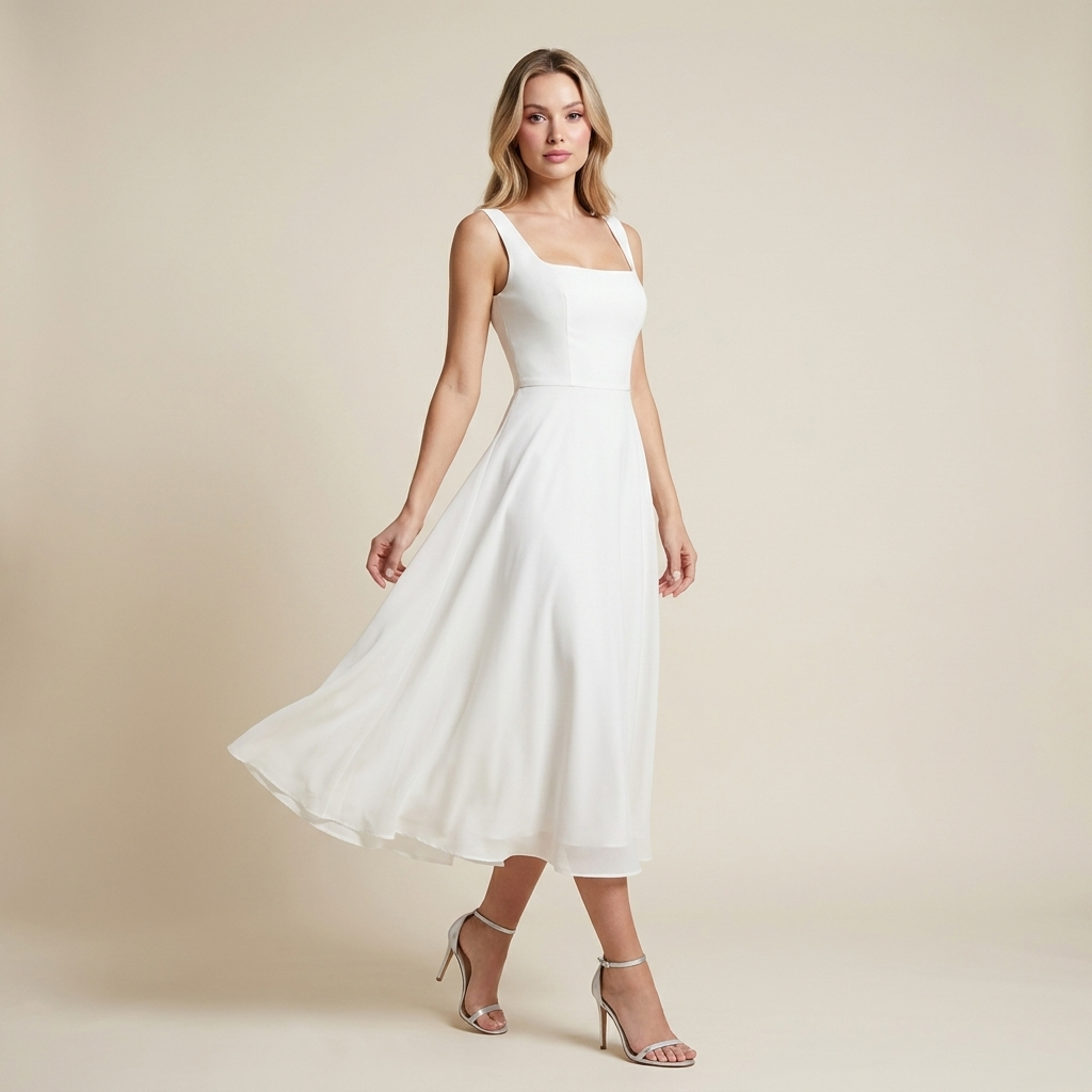 Square Neck Midi Dress | Flared Fit, Clean Bodice & Elegant Occasion Style