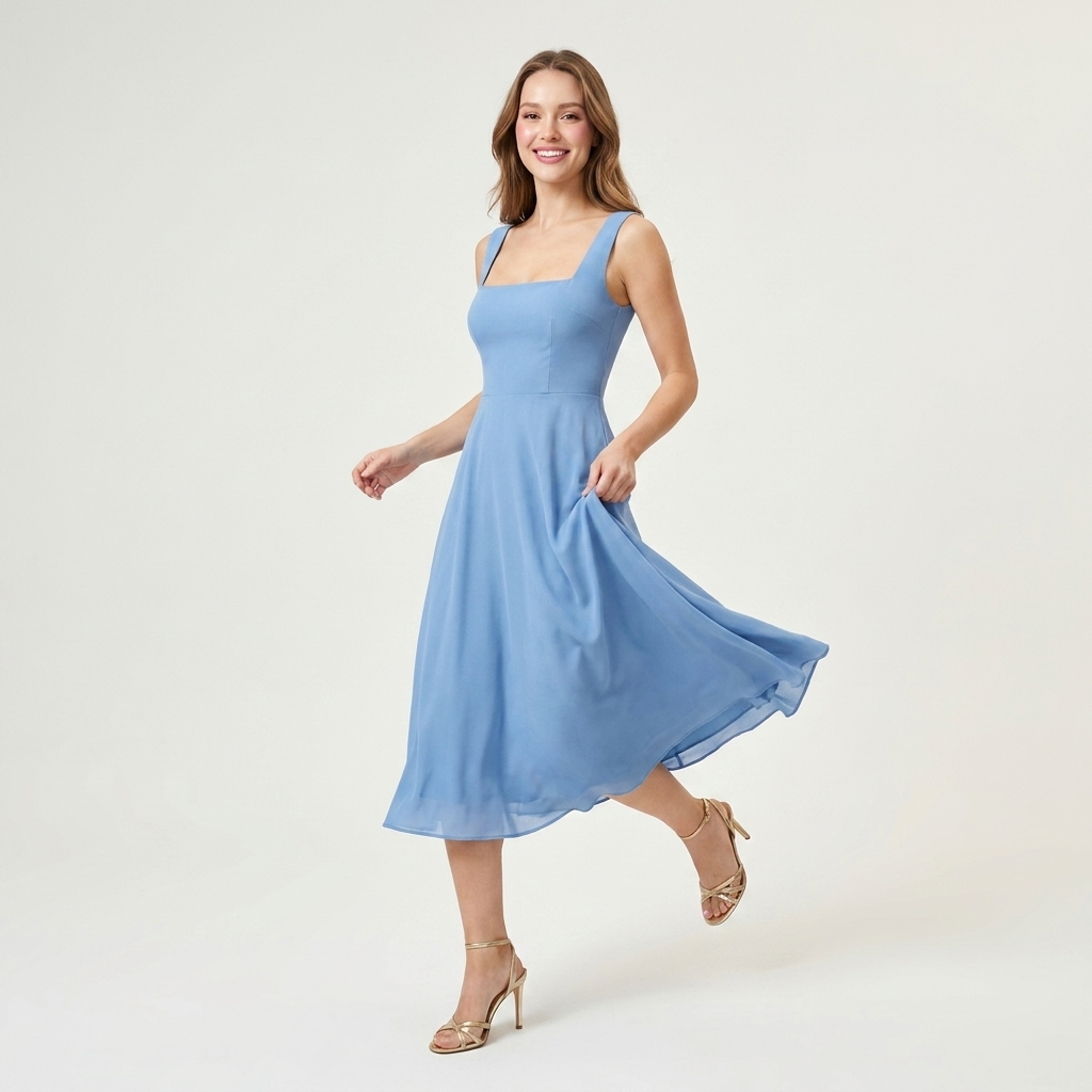 Square Neck Midi Dress | Flared Fit, Clean Bodice & Elegant Occasion Style