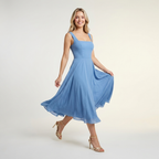 Square Neck Midi Dress | Flared Fit, Clean Bodice & Elegant Occasion Style