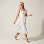 Square Neck Midi Dress | Flared Fit, Clean Bodice & Elegant Occasion Style