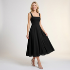 Square Neck Midi Dress | Flared Fit, Clean Bodice & Elegant Occasion Style