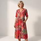 Floral V-Neck Midi Dress | Relaxed Fit, Side Pockets & Summer Style