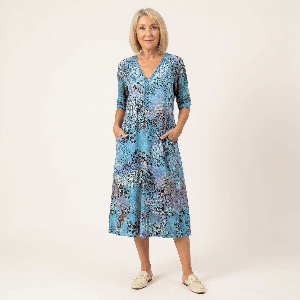 Floral V-Neck Midi Dress | Relaxed Fit, Side Pockets & Summer Style