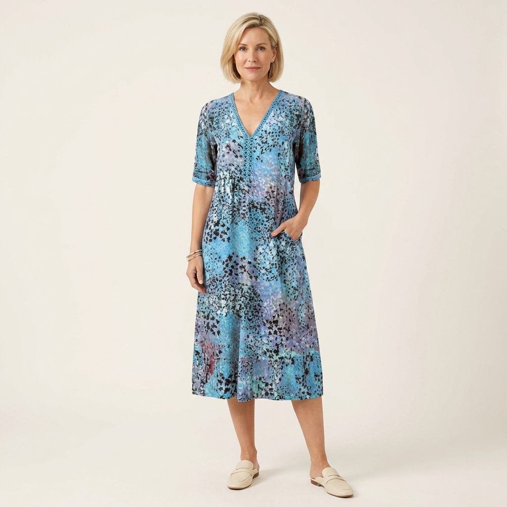 Floral V-Neck Midi Dress | Relaxed Fit, Side Pockets & Summer Style