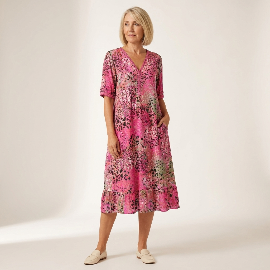 Floral V-Neck Midi Dress | Relaxed Fit, Side Pockets & Summer Style