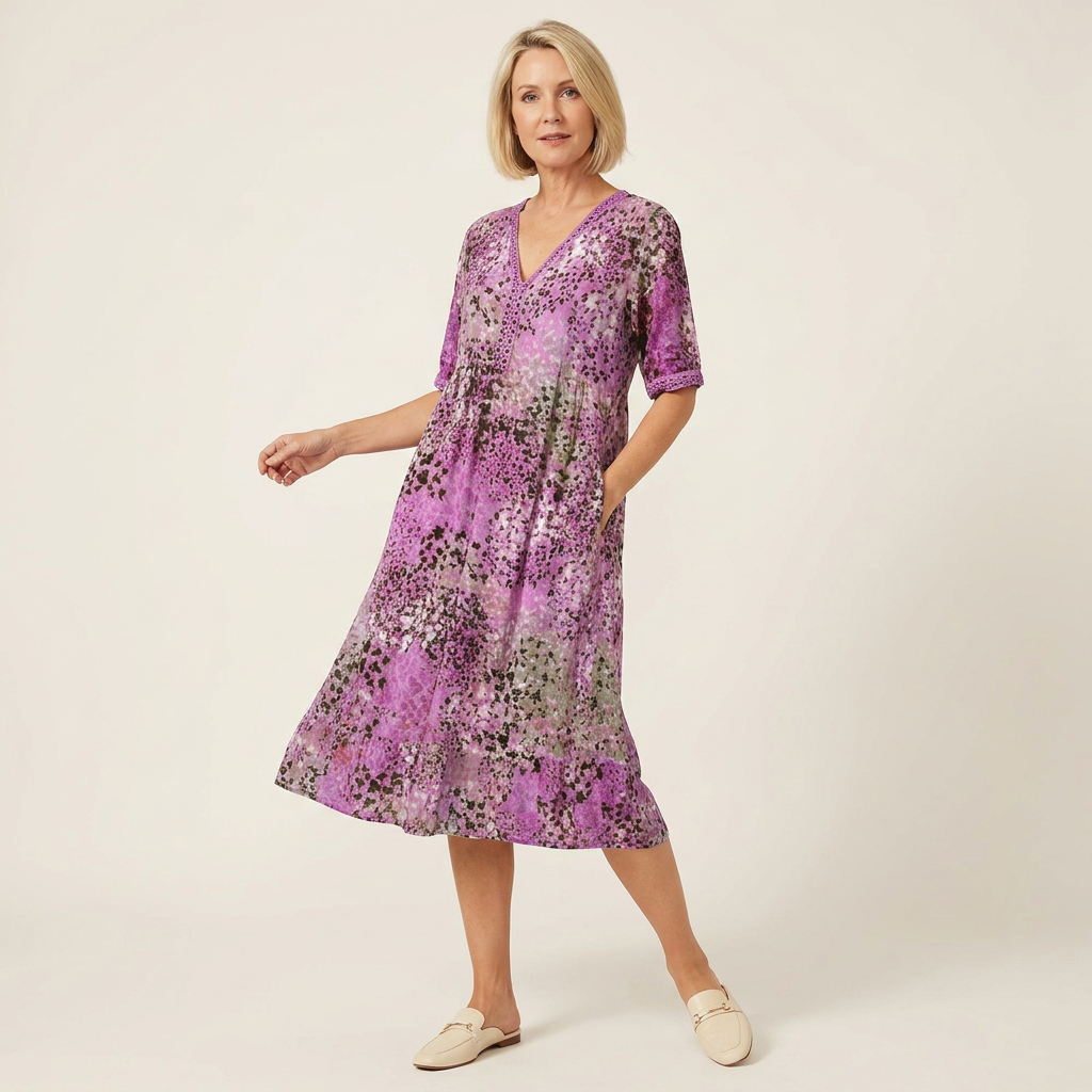 Floral V-Neck Midi Dress | Relaxed Fit, Side Pockets & Summer Style
