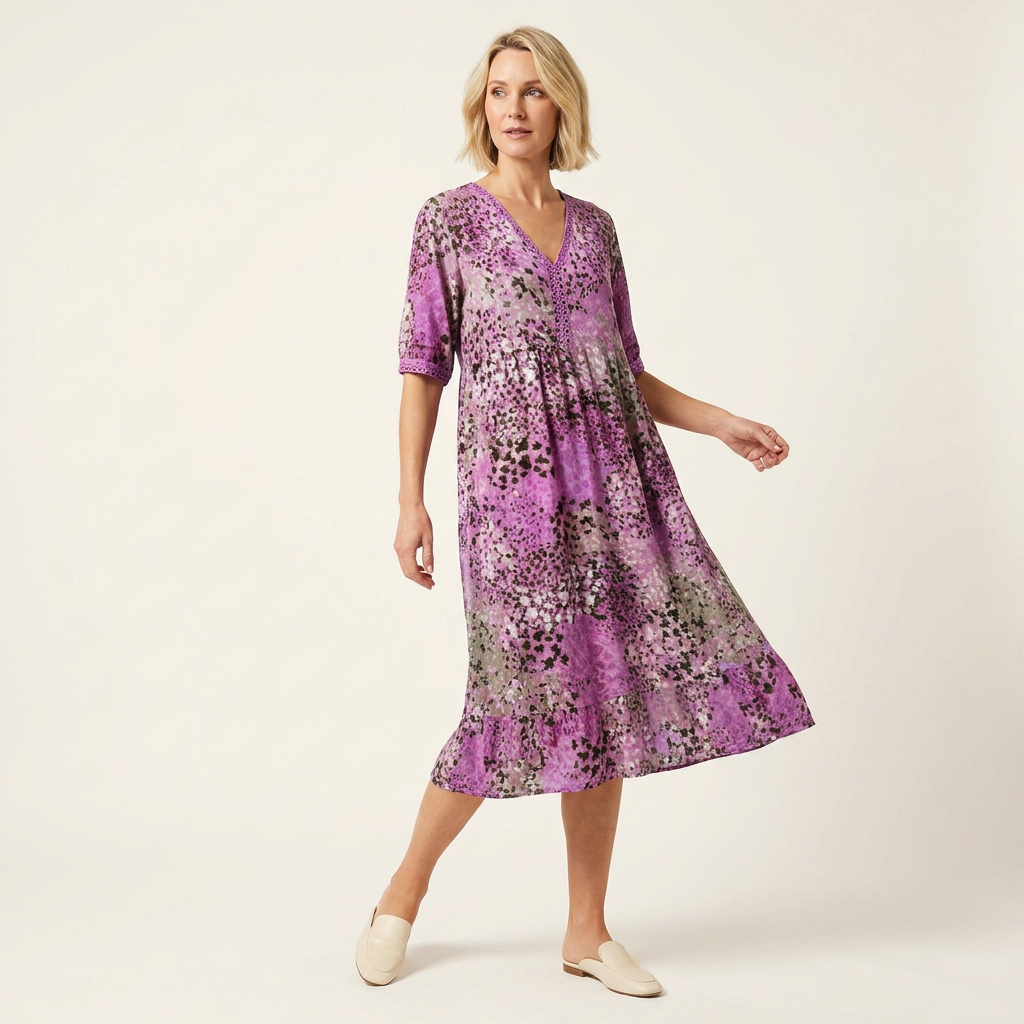 Floral V-Neck Midi Dress | Relaxed Fit, Side Pockets & Summer Style