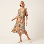 Floral V-Neck Midi Dress | Relaxed Fit, Side Pockets & Summer Style