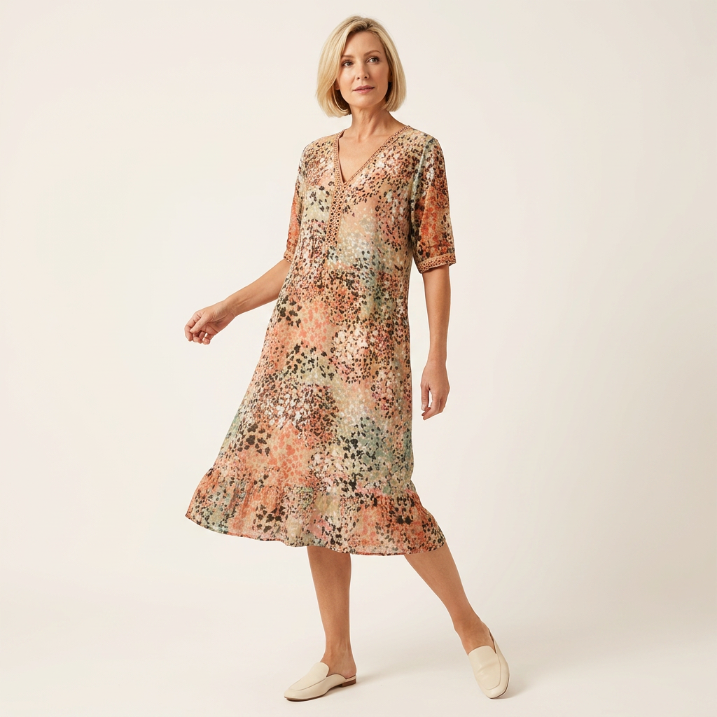 Floral V-Neck Midi Dress | Relaxed Fit, Side Pockets & Summer Style