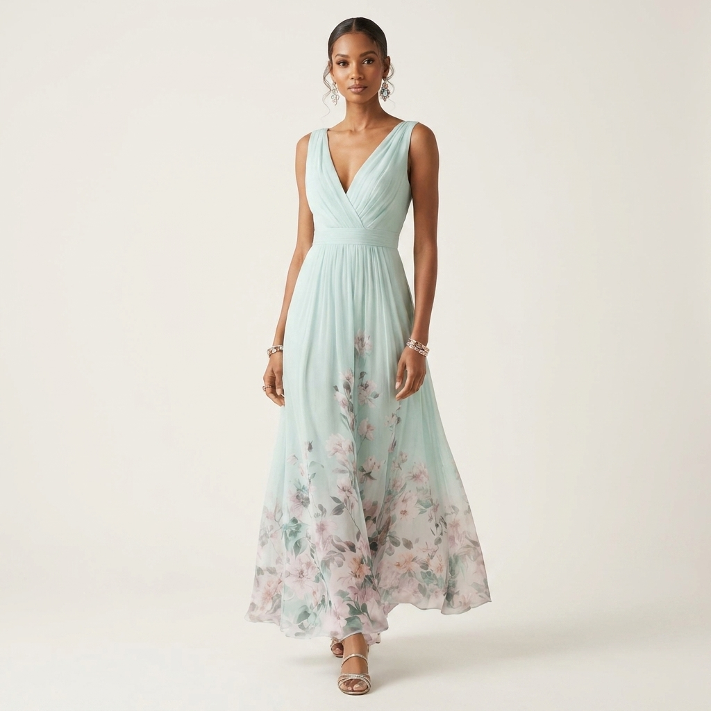 Floral V-Neck Maxi Dress | Flowing Skirt, Soft Floral Print & Occasion Style