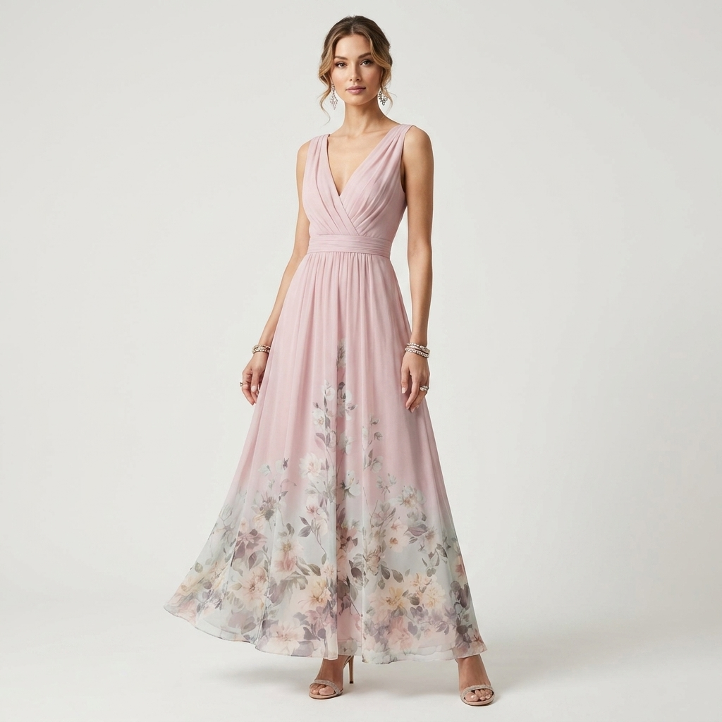 Floral V-Neck Maxi Dress | Flowing Skirt, Soft Floral Print & Occasion Style