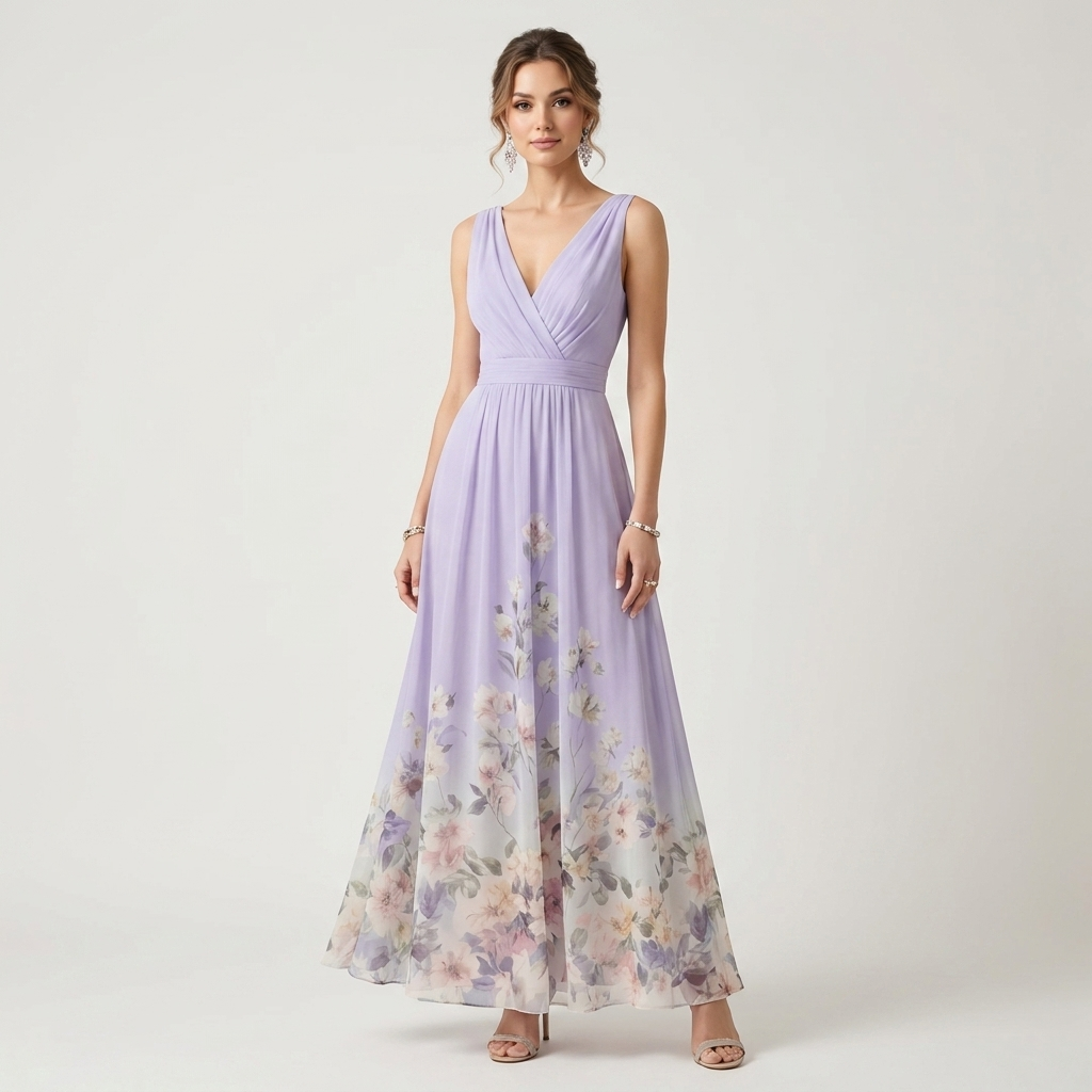 Floral V-Neck Maxi Dress | Flowing Skirt, Soft Floral Print & Occasion Style