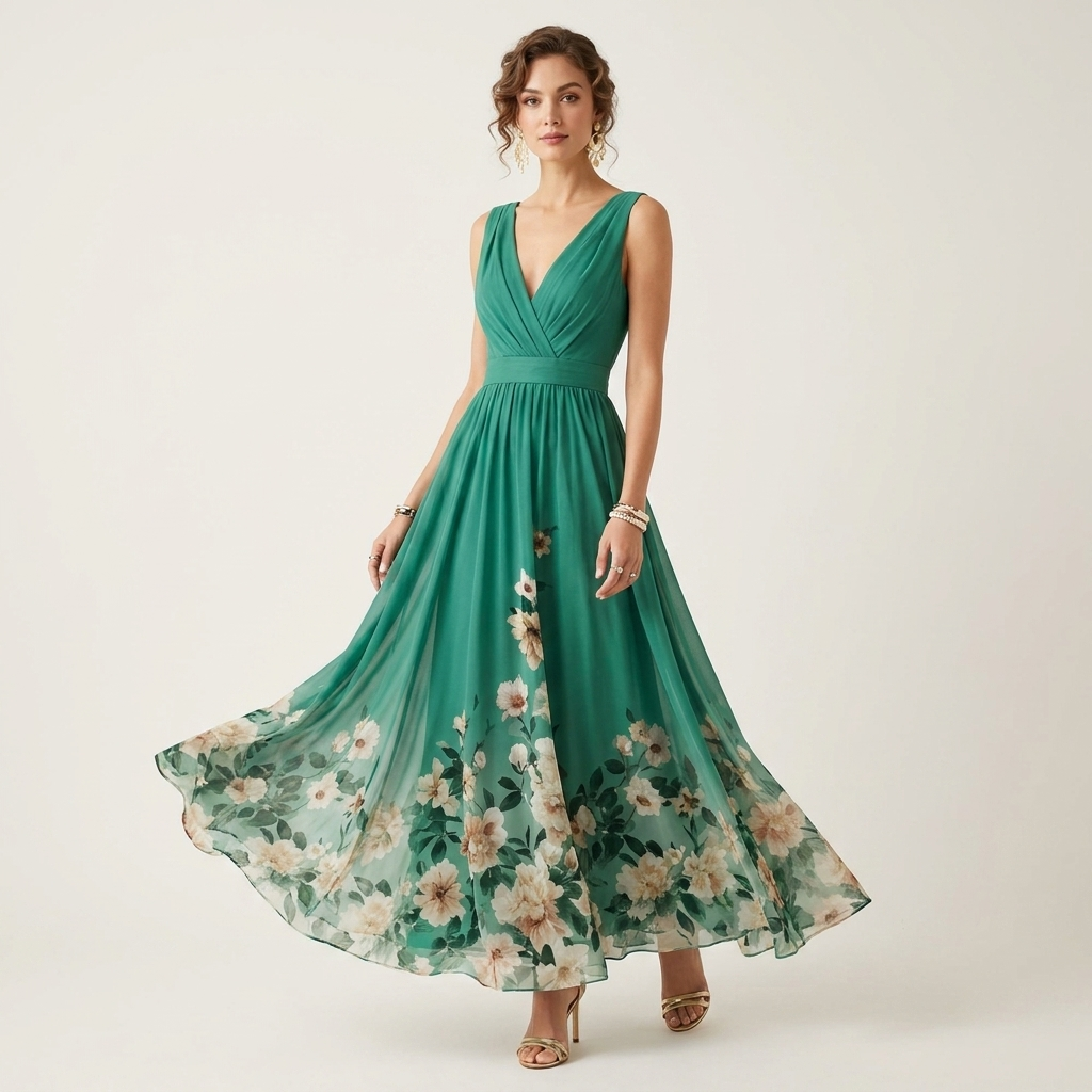 Floral V-Neck Maxi Dress | Flowing Skirt, Soft Floral Print & Occasion Style