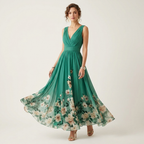 Floral V-Neck Maxi Dress | Flowing Skirt, Soft Floral Print & Occasion Style