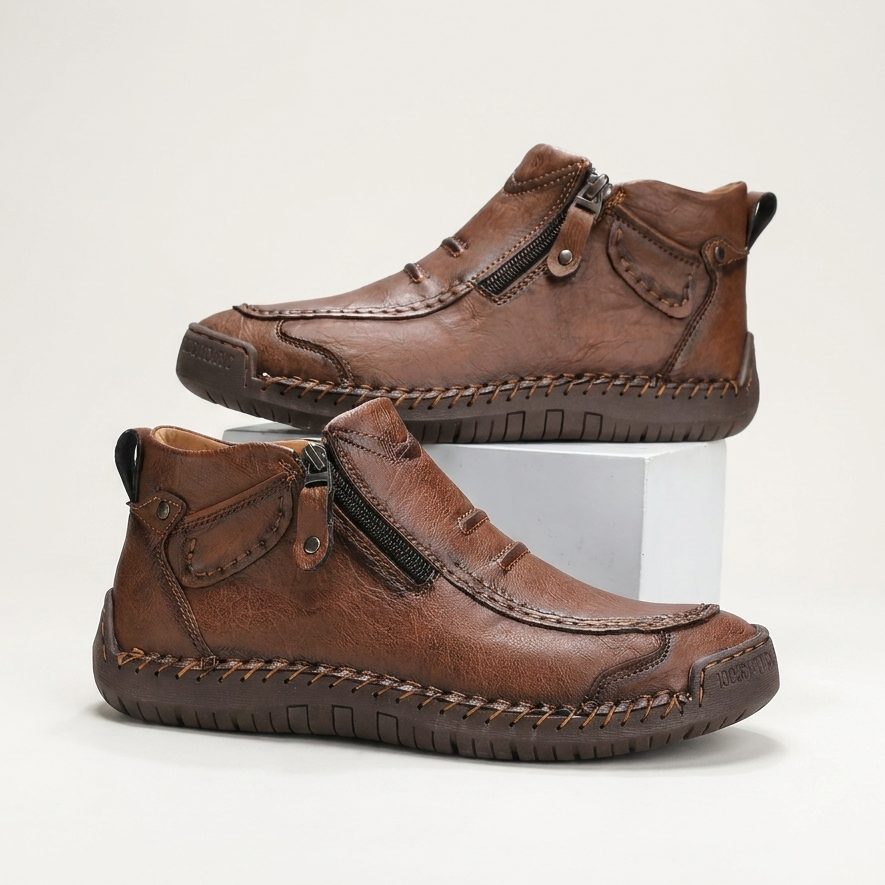Men’s Casual Ankle Boots | Side Zip, Hand-Stitched Detail & Cushioned Sole