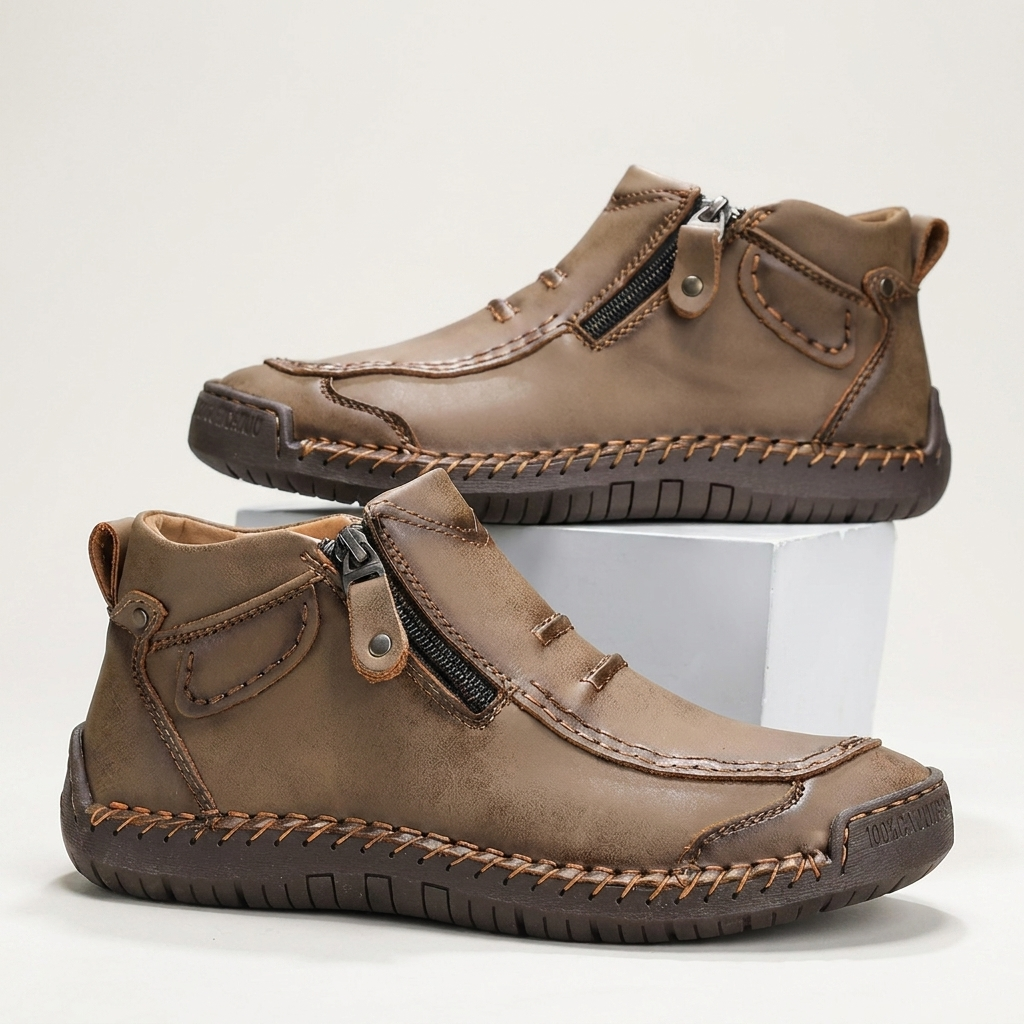 Men’s Casual Ankle Boots | Side Zip, Hand-Stitched Detail & Cushioned Sole