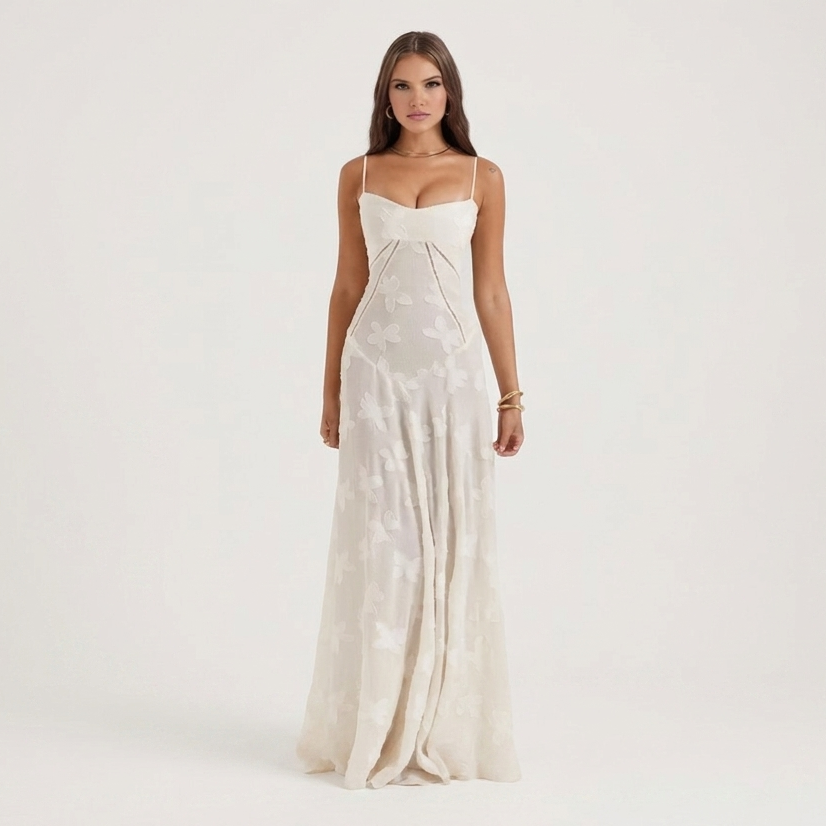 Enchanted Floral Maxi Dress | Corset Back, Jacquard Detail & Elegant Occasion Style